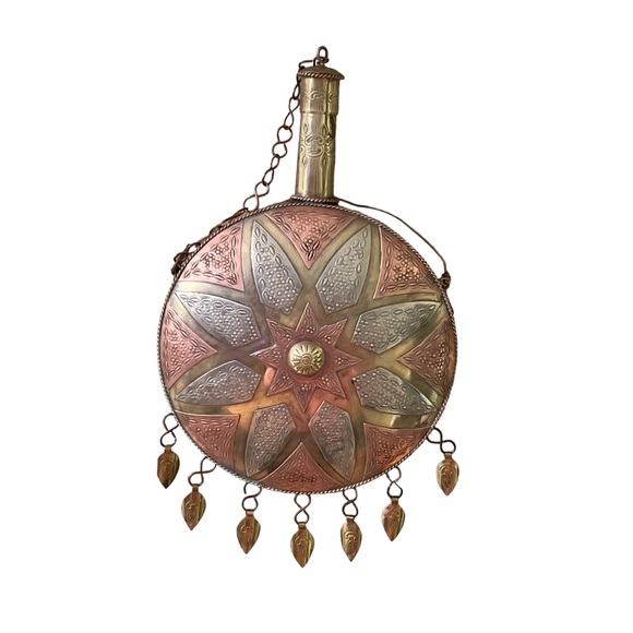 Vintage Rare Middle Eastern Canteen, Drinking Vessel 12" Tall X 7" 3 Tone Copper - Picture 2 of 7